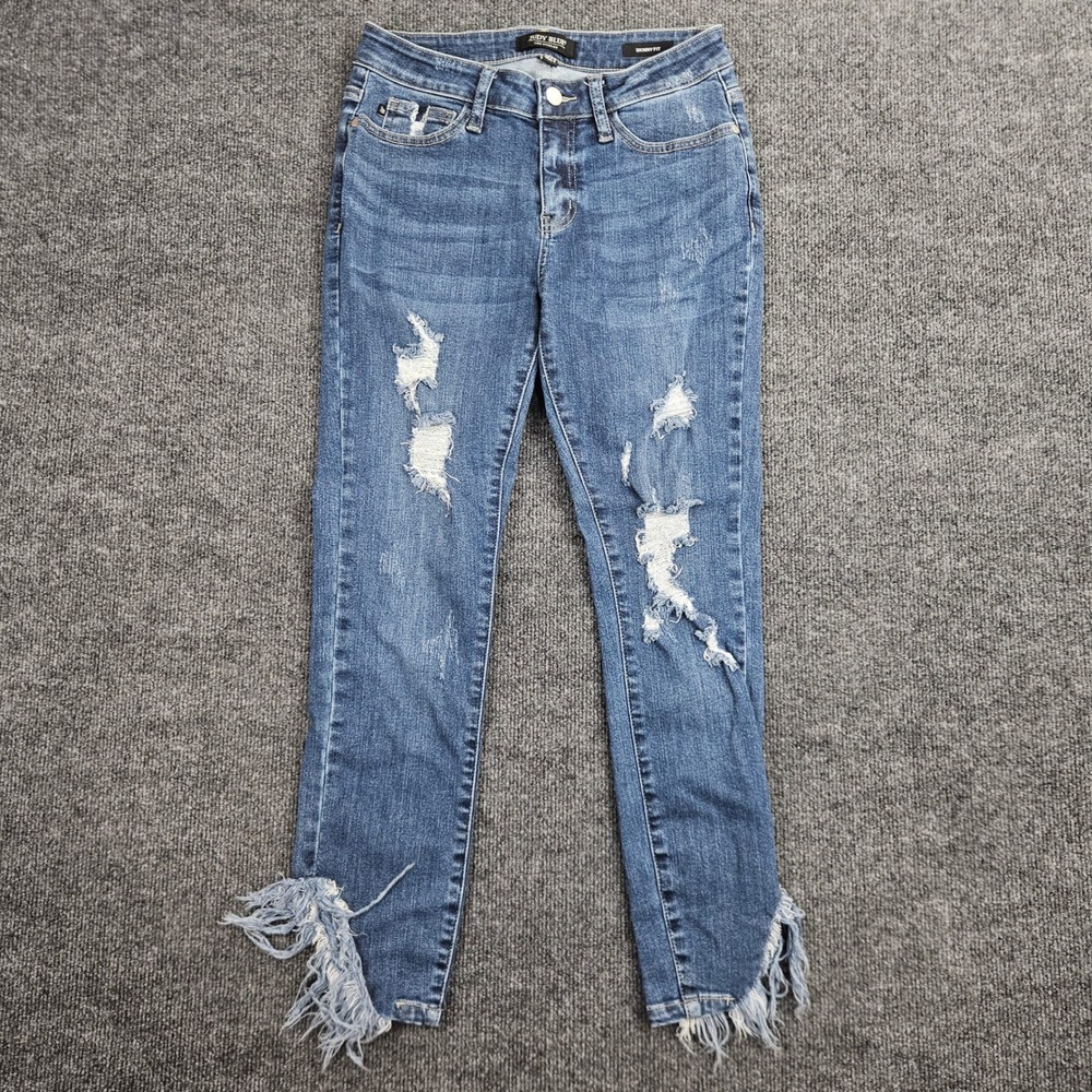 Judy Blue Skinny Fit Jeans Women's 5/ 27 Distressed Frayed Hem Med Wash Stretch